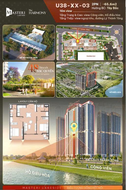 Độc quyền căn 2pn trục 03 view hồ công viên gia lâm hot nhất tại masteri lakeside giá chỉ 4,6 tỷ