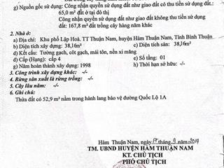 Cần xử lý công việc bán gấp lô đất + nhà mặt tiền ql1a  trung tâm thuận nam