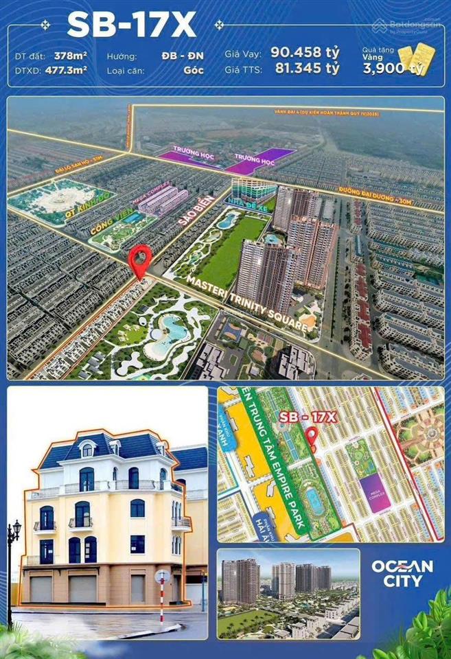 Căn góc bt siêu hiếm 3 mặt tiền, sát công viên, 10 tòa cc và sân golf tại ocp2 giá 6x tỷ
