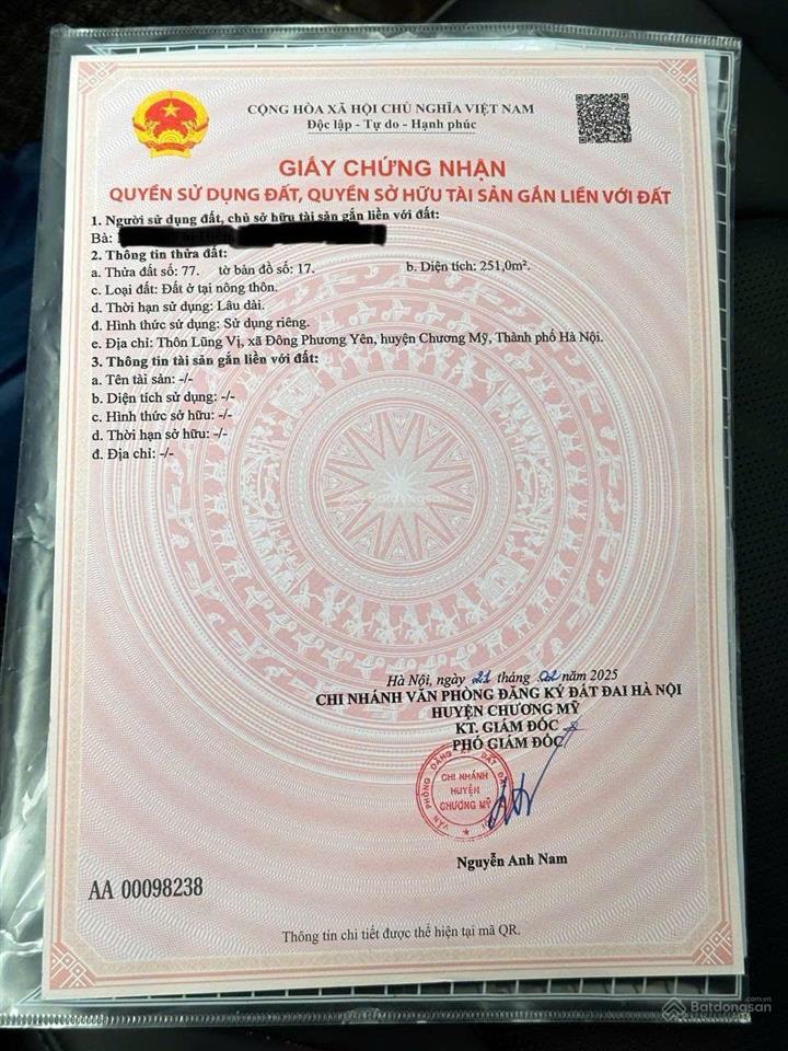 Lô đất fun ont 251m tao lạc xã đông phương yên thành phố hà nôi