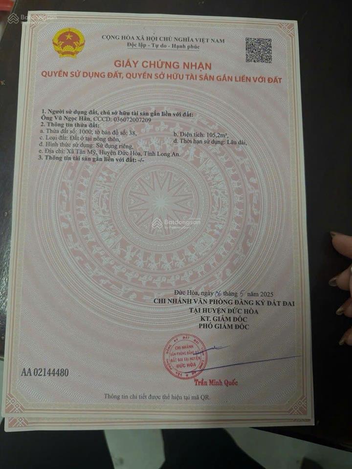 Bán đất 105m2 tại bàu công, đức lập hạ, đức hòa, long an, 3,1 tỷ
