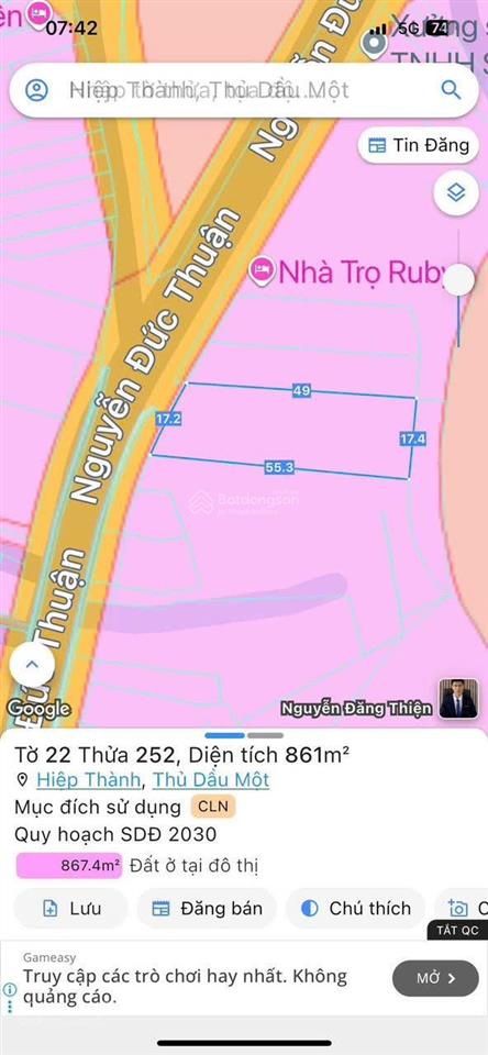Bán đất mặt tiền nguyễn đức thuận, gần quốc lộ 13