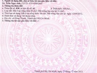 Bán đất 5*21m. đường 8m huỳnh thị na, đông thạnh, hóc môn