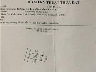 Chính chủ bán đất giãn dân an khánh 40m2, mt 4m, cách 2 nhà ra đường ô tô tránh