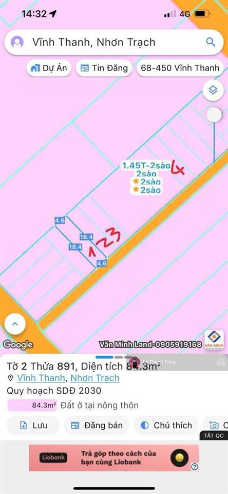 Cần bán 4 lô full thổ cư giá f0 đầu tư. ấp hoà bình xã vĩnh thanh,nhơn trạch ,đồng nai