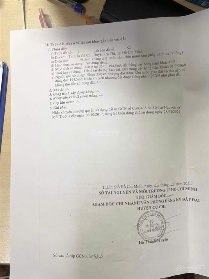 Cuối năm ra nhanh lô đất bao đẹp ở đường huỳnh văn cọ, tt củ chi, giá 860tr, dt 198m2, nhựa lớn