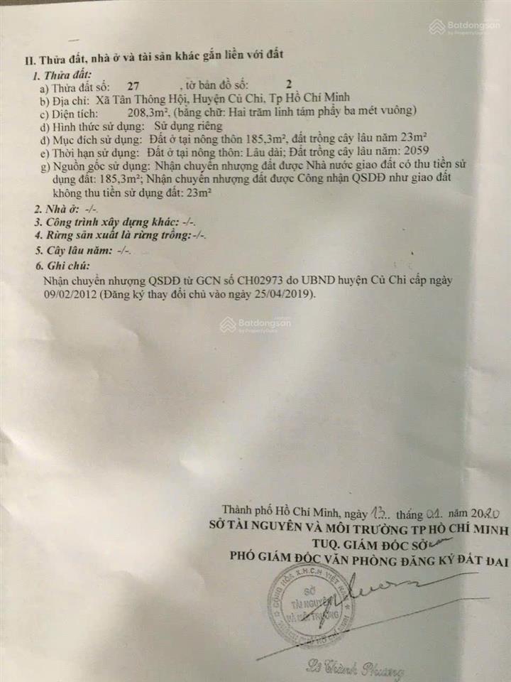 Cuối năm chủ bán nhanh lô đất tại đường 43, tân thông hội, củ chi, hcm có 208m2, giá 750tr hết đất