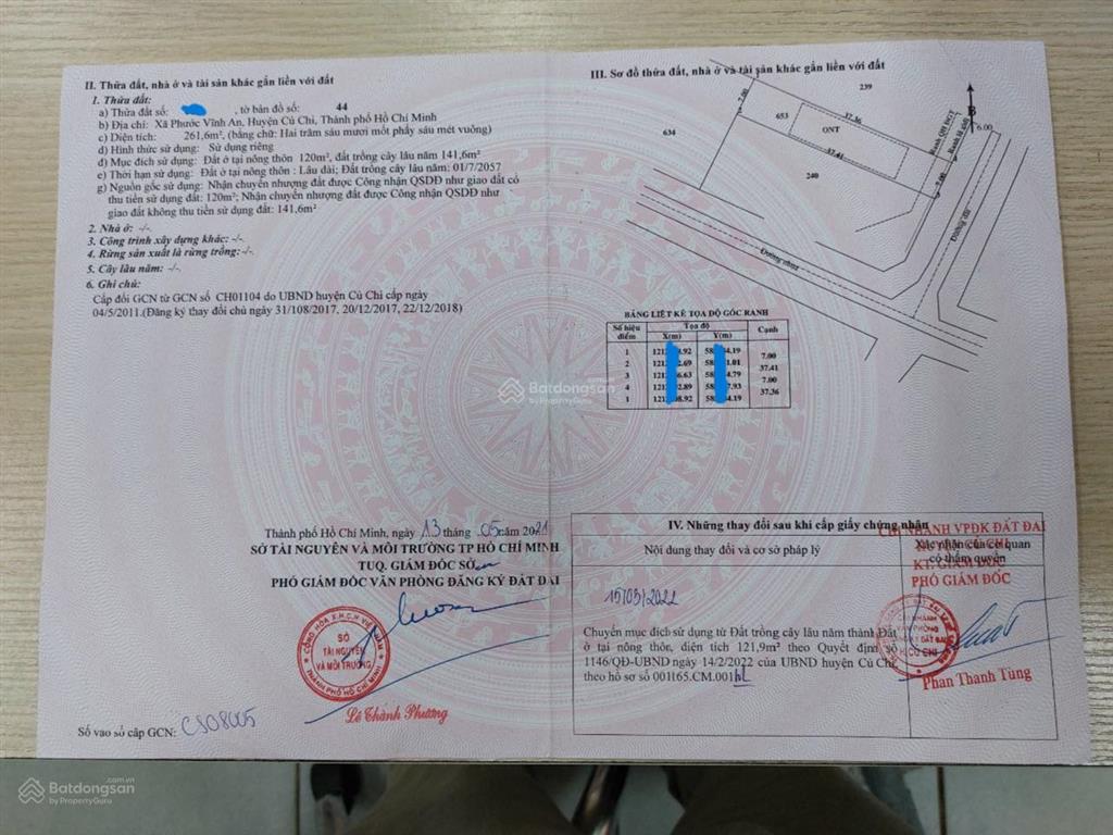 Bán gấp lô đất tại xã phước vĩnh an, củ chi, trên mặt tiền đường lê thị truyền, 261.6m2, giá 920tr