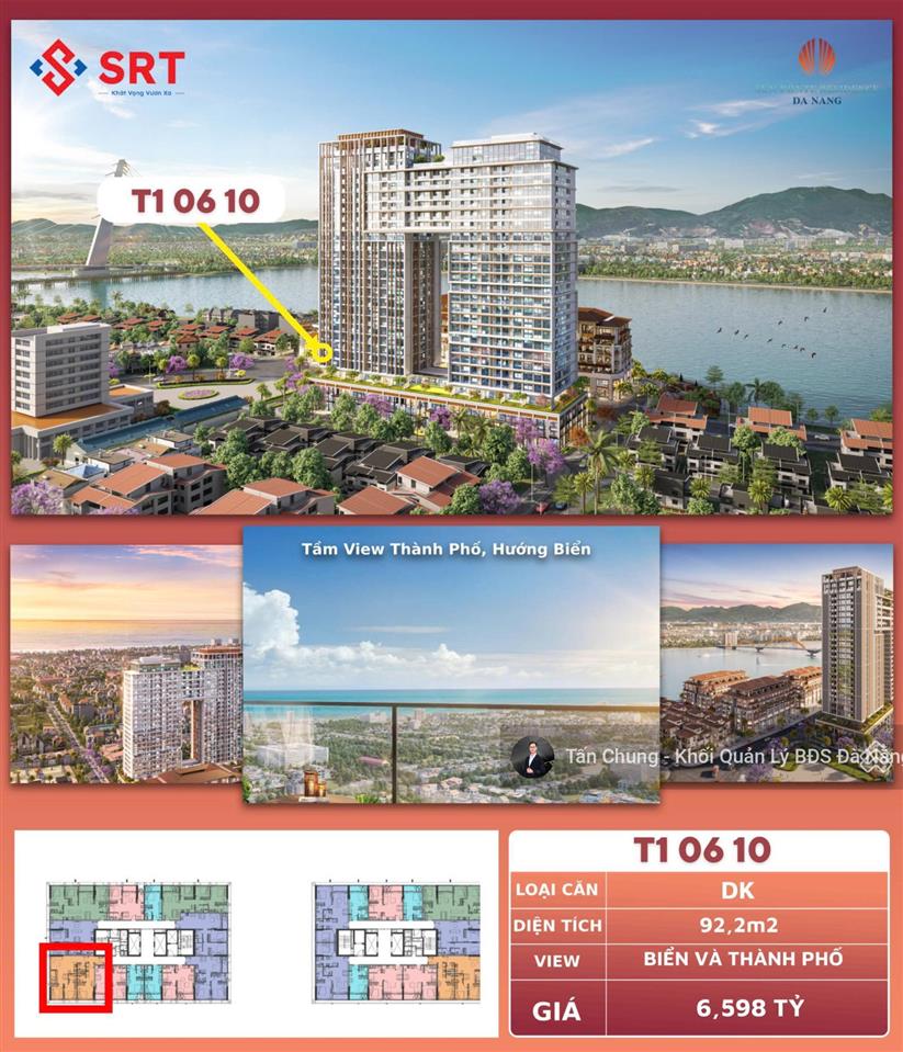 Căn hộ dual key 3 phòng ngủ tầng 6 diện tích 92.2m2 view biển mỹ khê và thành phố giá 7 tỷ