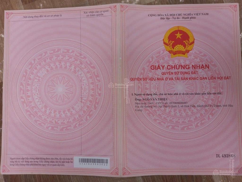 Bán đất mặt tiền lộ nhựa ấp thạnh xuân, xã hoả tiển, tp vị thanh, hậu giang