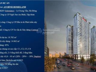 Nhận đặt giữ chỗ an bình homeland. giá dự kiến 4,5 tỷ, 63,9m2  quỹ căn độc quyền