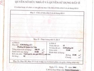 Nguyễn văn công, gần cv gia định, p3 gò vấp  5m x 12m nở hậu  trệt 1 lầu, vài bước ra hẻm xe tải