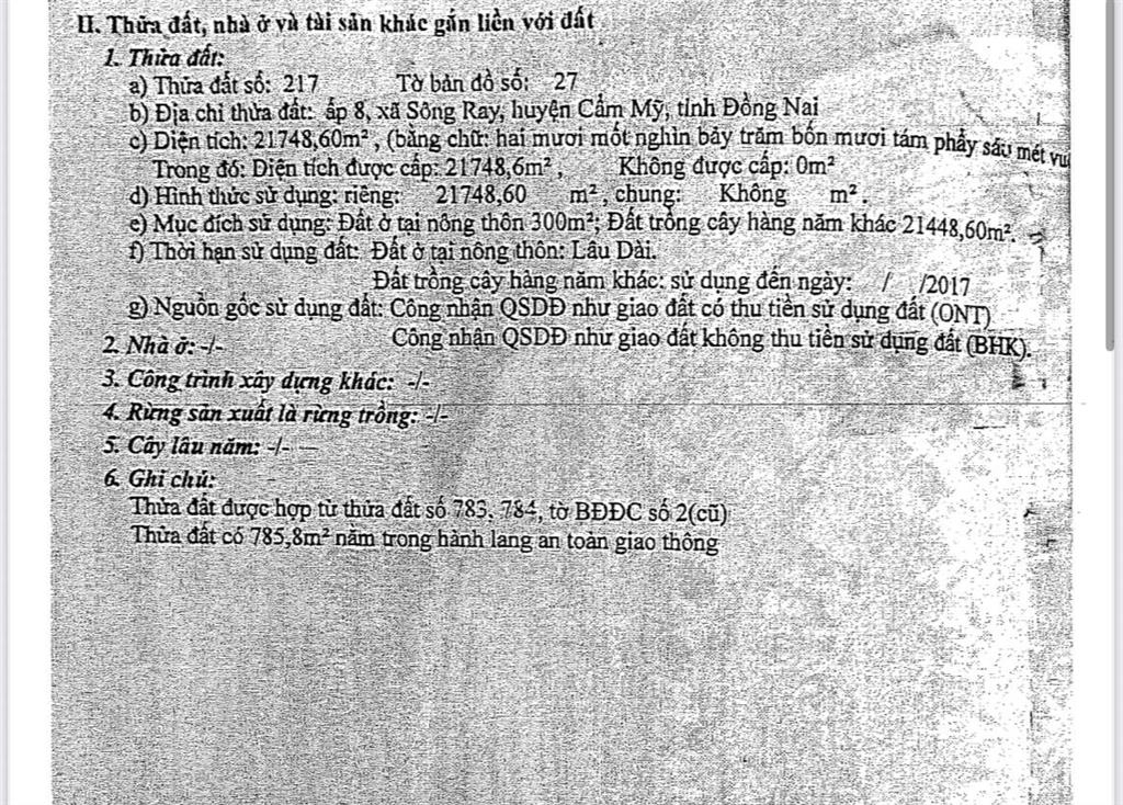 Bán đất tại xã sông ray, cẩm mỹ, đồng nai, 21,6 tỷ, 38550m2  hot