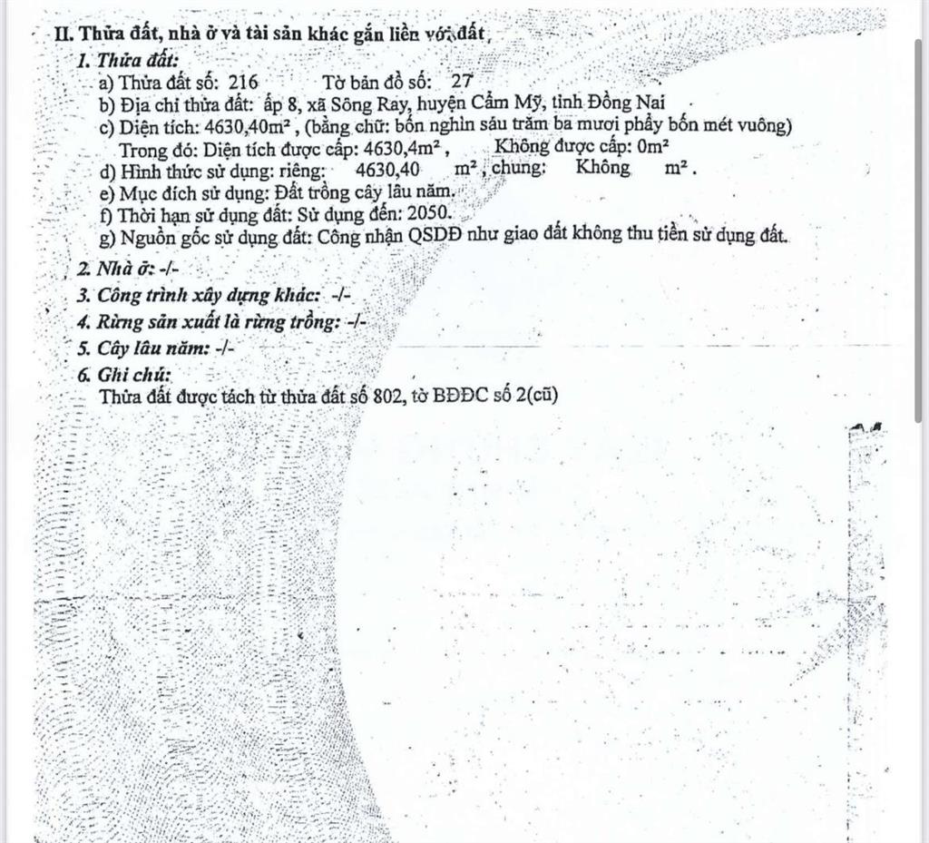 Bán đất tại xã sông ray, cẩm mỹ, đồng nai, 21,6 tỷ, 38550m2  hot