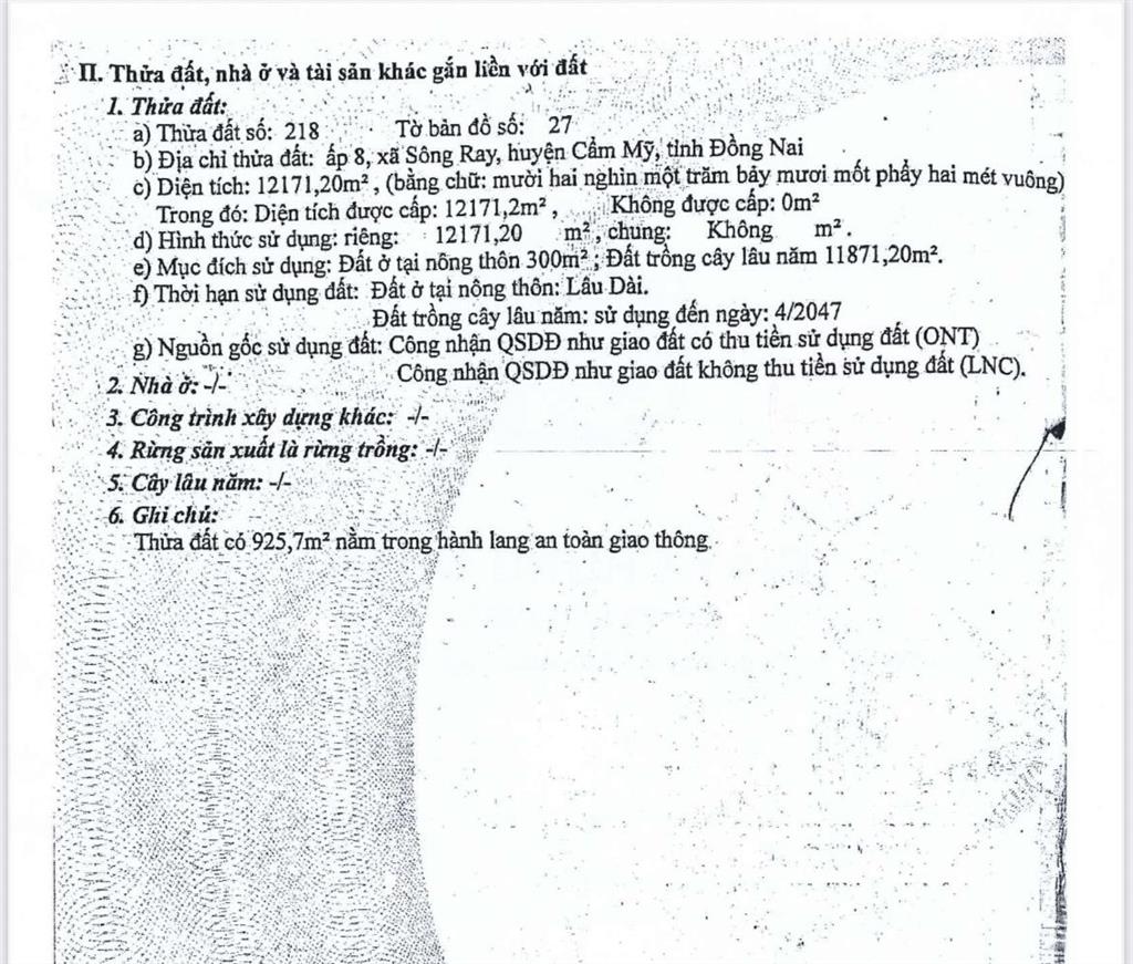 Bán đất tại xã sông ray, cẩm mỹ, đồng nai, 21,6 tỷ, 38550m2  hot