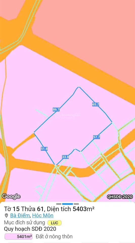 Bán 5,368m2 đất cln (qh lên thổ) mặt tiền đường tại xã bà điểm, hóc môn, tp. hcm
