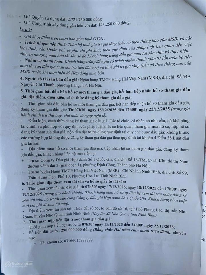Công ty đấu giá hợp danh số 1 quốc gia thông báo bán đấu giá tài sản