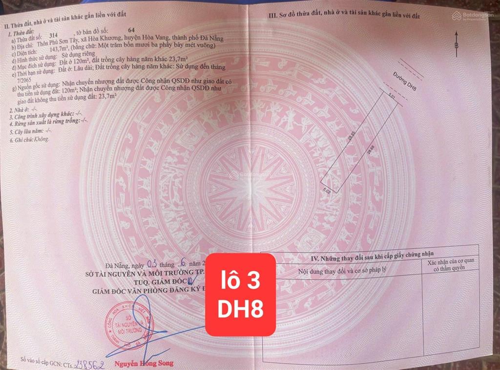 Cần bán 2 lô liền kề. đường dh8. hòa khương. hòa vang.