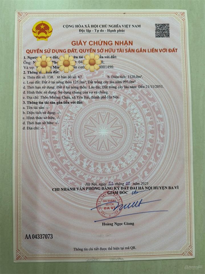 Chính chủ gửi bán lô góc 2 mặt tiền. dt 1120m2, thổ cư 125m2