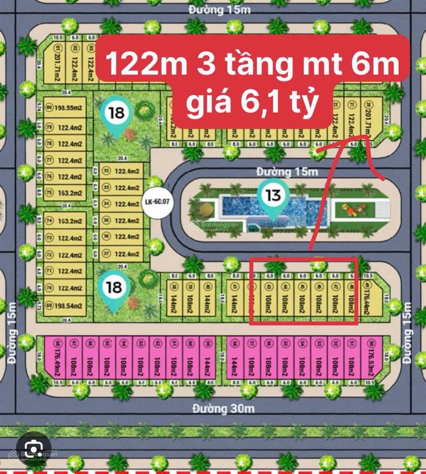 Bán liền kề biệt thự 6d.07.x dt 122m 3 tầng mt 6m view vườn hoa, giá 6,1 tỷ
