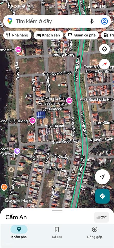 Bán đất làng chài tân thành  hội an. dt 280m, mặt tiền 10m, đường thái thị bôi. giá 38 triệu/m2