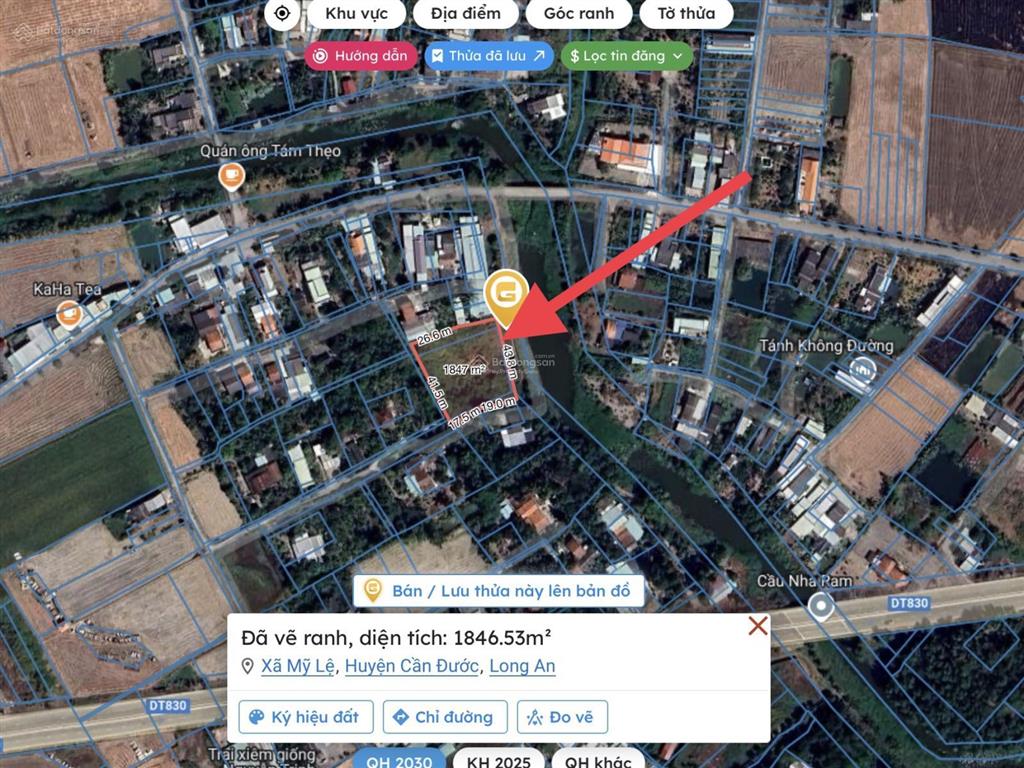 Bán đất biệt thự view sông trực diện 1835m2 tại mỹ lệ, cần đước, long an, giá siêu hời 5,5 triệu/m2