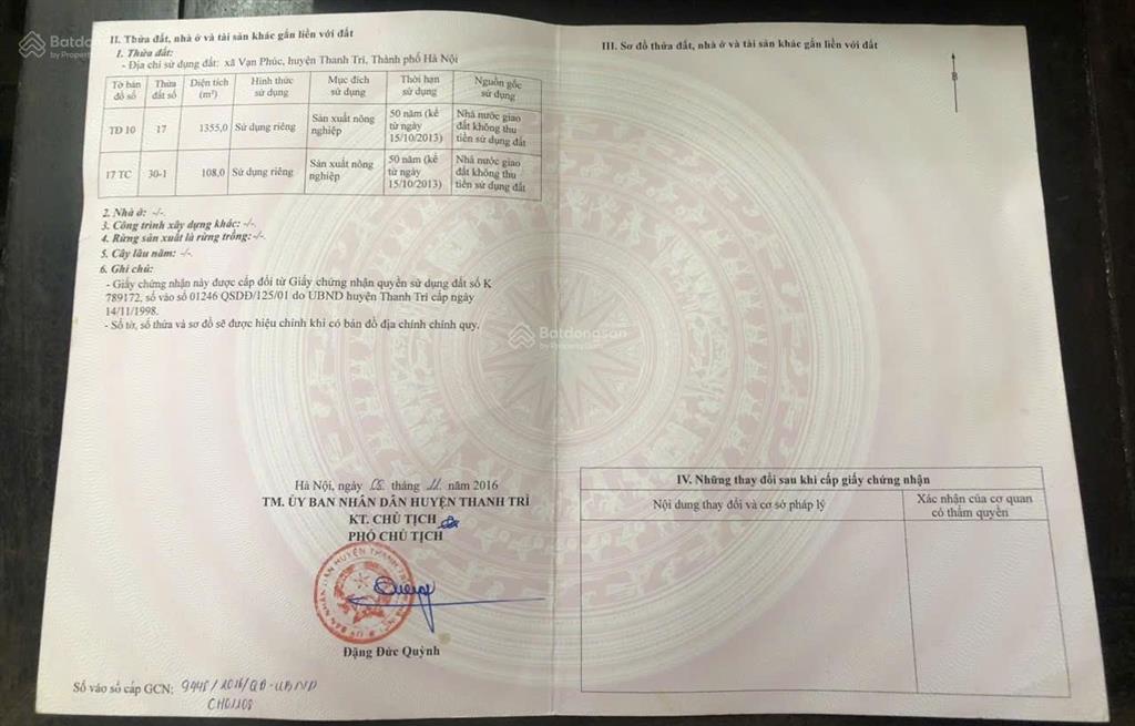 Đất nông nghiệp tại thôn 2, xã vạn phúc, thích hợp làm trang trại, kho xưởng, homestay