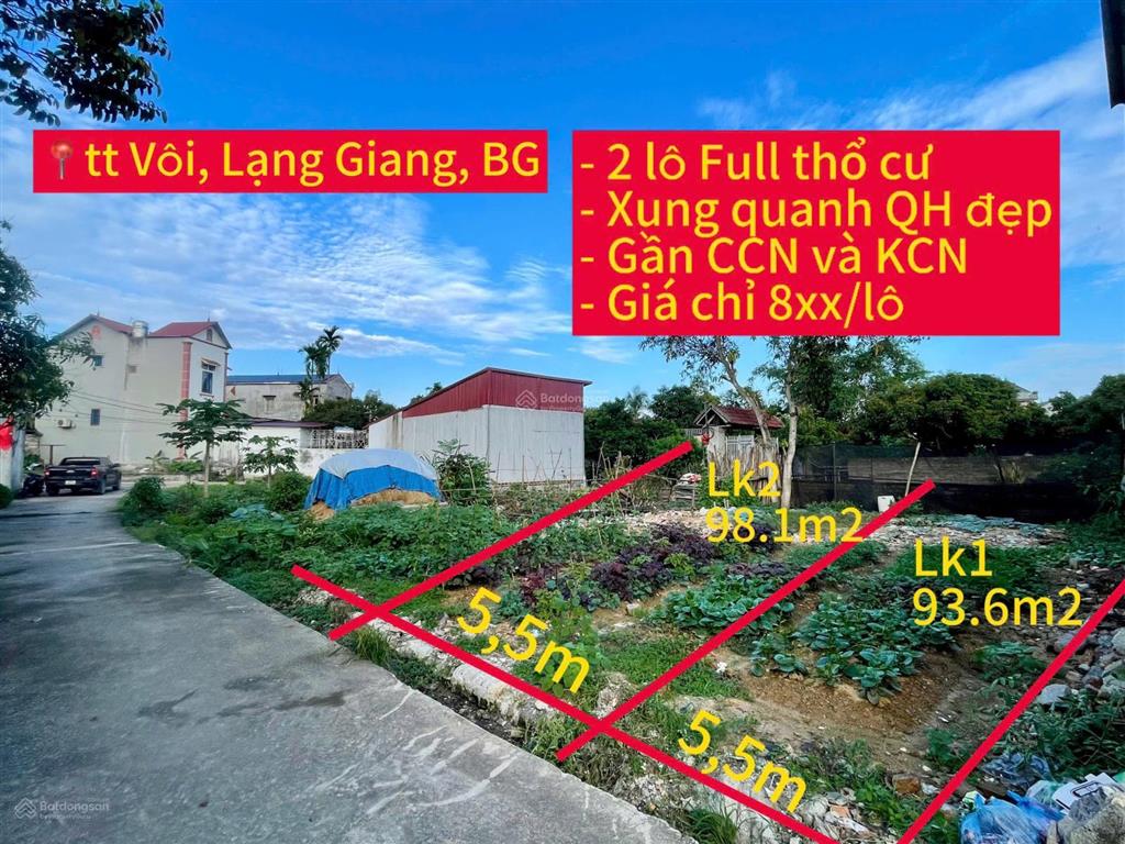 Đất tại trung tâm tt vôi ,lạng giang, lô đất diện tích 94m2 full thổ cư( odt), mặt 5,5m vuông đẹp