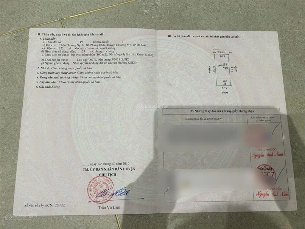 Bán lô đất đẹp 123m2 vuông trục chính phượng nghĩa, phụng châu. đường ô tô, sổ đỏ