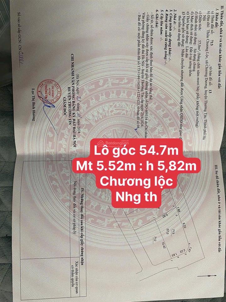 Bán đất tại xã chương dương, thường tín, hà nội, 45 triệu / m2, 54.7 m2, chính chủ giá ưu đãi