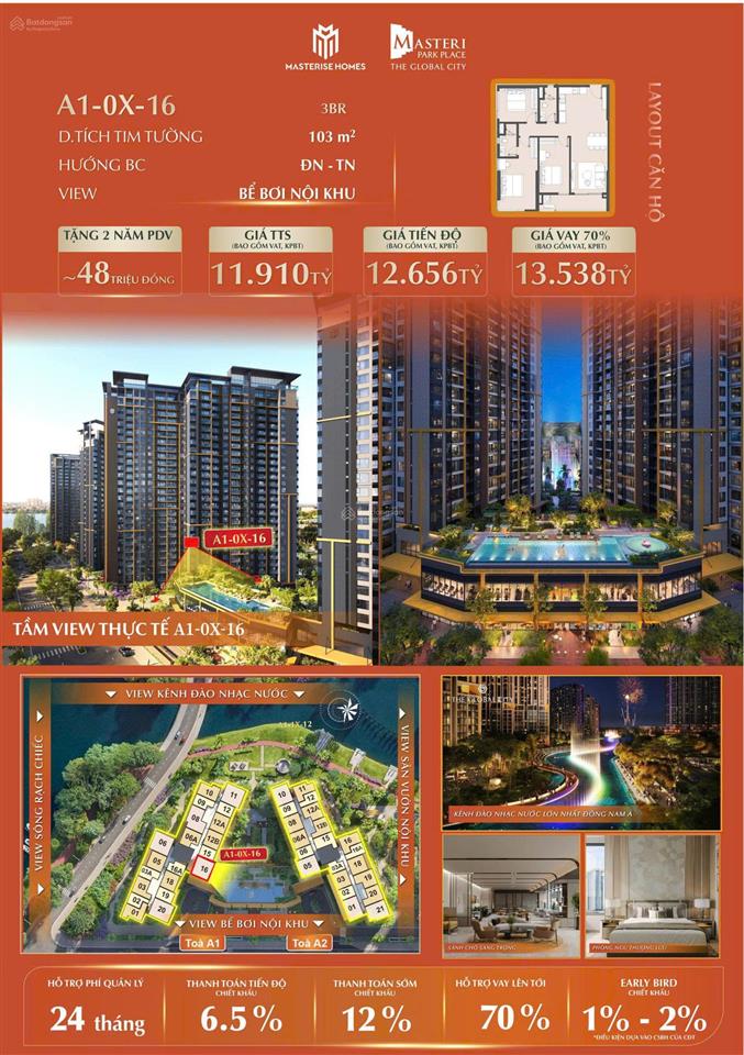 Còn đúng 1 căn 1pn cho vợ chồng trẻ  masteri park place  chiết khấu tới 12%  view bể bơi mát mẻ