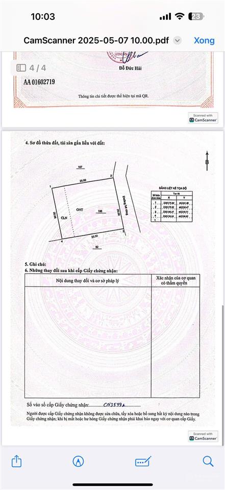 Bán đất 500m2 trung tâm thanh sơn 400m2 thổ cư sẵn sổ mặt tiền 20m ô tô vào tận đất