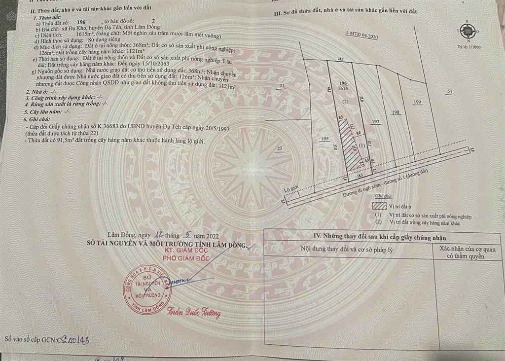 Bán lỗ 1,85 ha đất mặt tiền 146m ngang đường ô tô cách tt thị trấn đạ tẻh 1,6km, đã tách 6 sổ