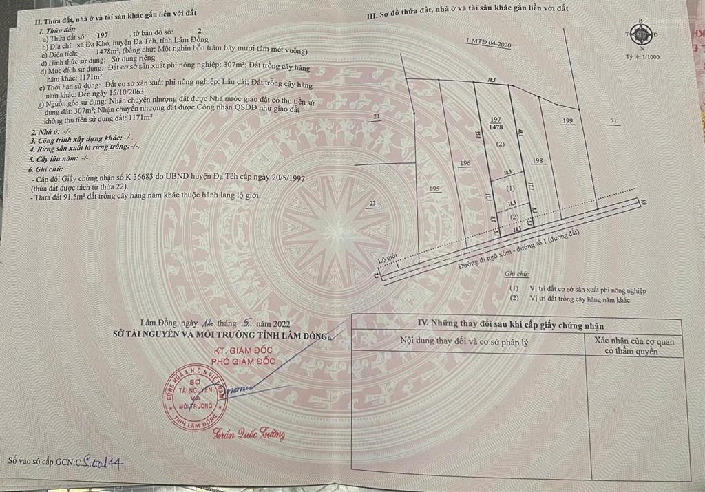 Bán lỗ 1,85 ha đất mặt tiền 146m ngang đường ô tô cách tt thị trấn đạ tẻh 1,6km, đã tách 6 sổ