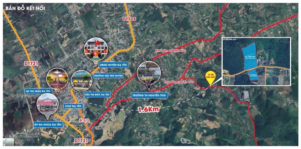 Bán lỗ 1,85ha đất mặt tiền 146m ngang đường oto cách trung tâm thị trấn đạ tẻ 1,6km đã tách 6 sổ
