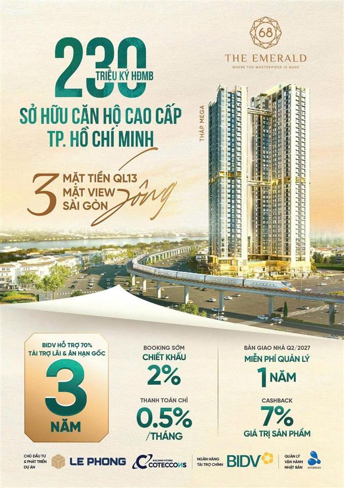 Căn hộ the emerald 68 mặt tiền quốc lộ 13, suất nội bộ 3 căn view đẹp chiết khấu khủng