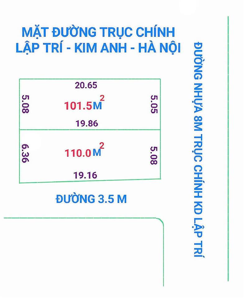 Bán 2 lô đất đường lập trí, sóc sơn, hà nội, dt 101 m2 và 110m2 giá 31 triệu/m2, siêu hot