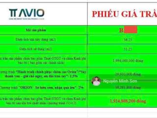 Tt avio giỏ hàng sẵn căn 2pn1wc 56m2 đơn giá 35tr/m2 hưởng ưu đãi chiết khấu 4%