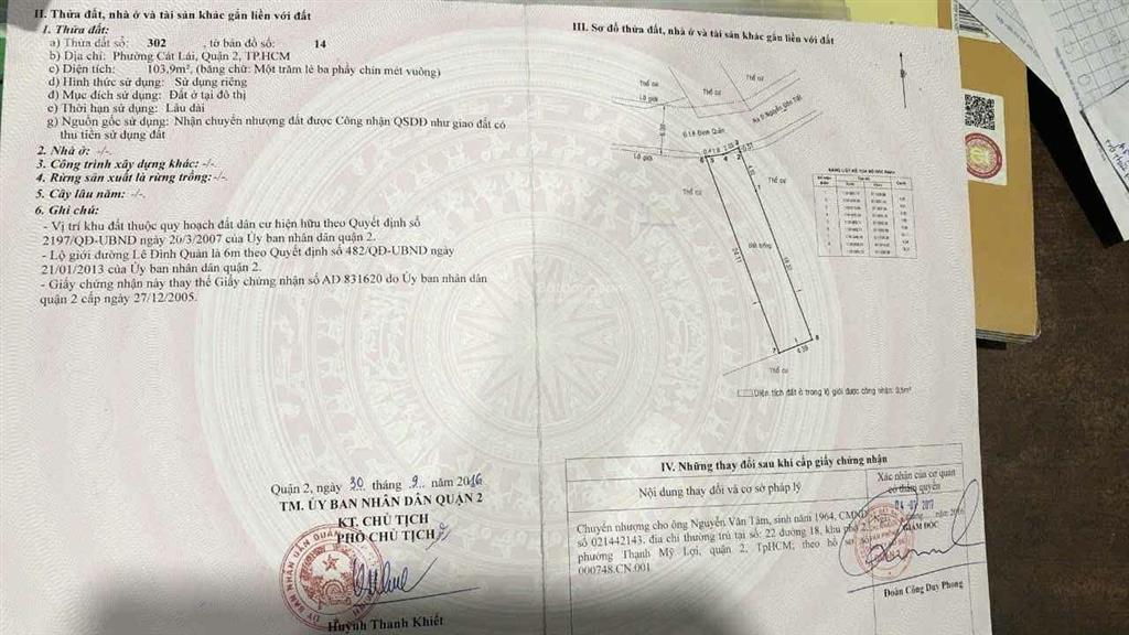 Đất 103m (4.3x24 vuông) 1/ lê đình quản , p cát lái , q2(8ty190)