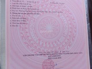 Chính chủ gửi bán lô đất đẹp ( tặng nhà) phường hai bà trưng , thành phố phúc yên , vĩnh phúc