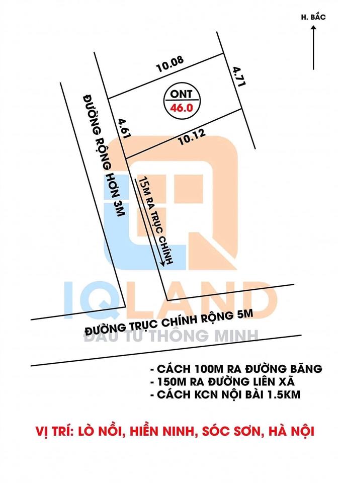 46m full thổ cư tại lò nồi hiền ninh sóc sơn ( xã nội bài) hà nội  mt 4,50m hậu 4,60m (nở hậu)