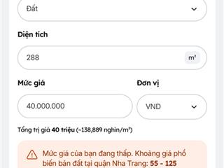 Chính chủ gửi bán lô đất triệu quang phục tp nha trang gần bến du thuyền