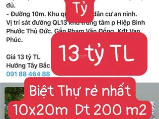 13 tỷ rẻ hơn thị trường 2 tỷ biệt thự rẻ nhất khu vực 10x20m dt 200 m2 hiệp bình phước thủ đức