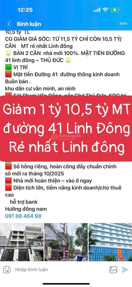 10,5 tỷ giảm 1 tỷ mt rẻ nhất linh đông bán căn mặttiền đường 41 linh đôngthủ đức sát phạm văn đồng