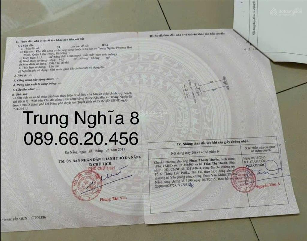 Bán đất mặt tiền trung nghĩa 8 thanh khê đà nẵng diện tích 91.5m2 giá 4.85 tỷ 0896 620 ***