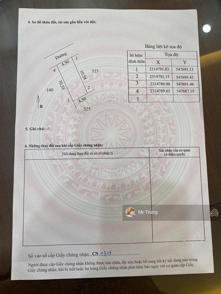 Bán đất thổ cư 47,4m2 gần ecopark, cách đhbk cs2 500m, đường 4m, xã tân tiến, văn giang, hưng yên