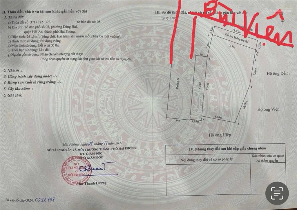 Bán 261.3m2 lô góc mặt đường bùi viện đằng hải, hải an. xây cái gì cũng đẹp