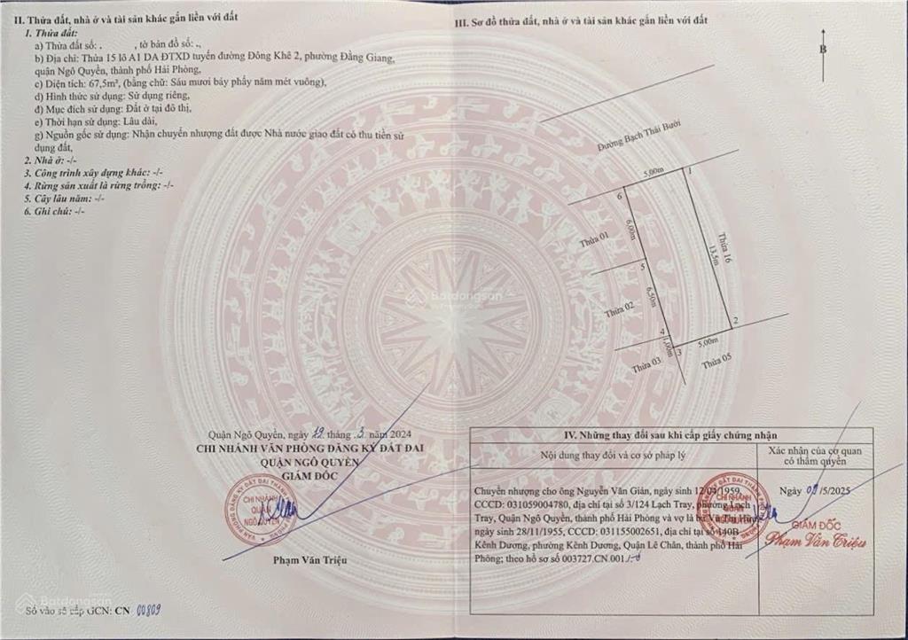 Bán đất mặt đường bạch thái bưởi, quận ngô quyền 160 triệu/m2 ngang 5m