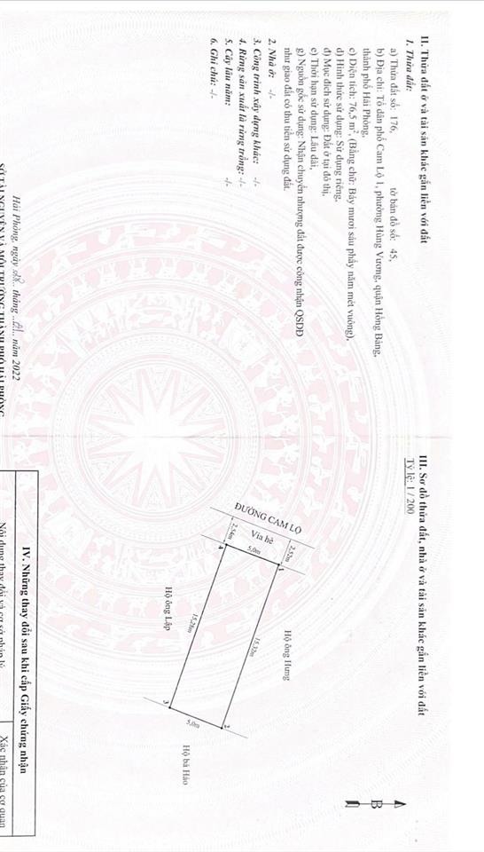 Bán đất mặt đường cam lộ, hùng vương, hồng bàng, 76m, mt 5m giá 3,6 tỷ