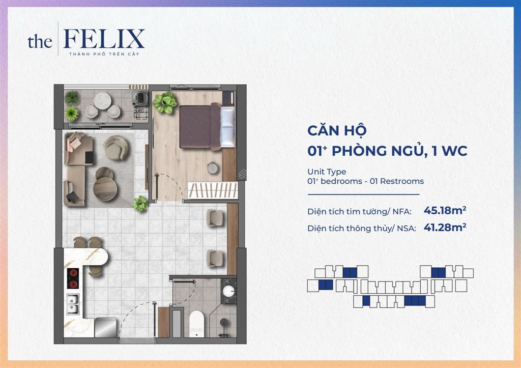 Bán chung cư the felix (1pn+) 1ty8 bàn giao quý 2/2027 lãi suất 5.5%/cố định 5 năm 10% hđmb